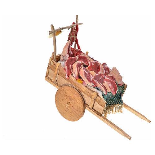 Neapolitan Nativity accessory, meat cart in wax 10x18.5x7cm 2