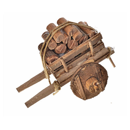Handkarren mit Brennholz neapolitanische Krippe, 5,5x7,5x5,5cm 3