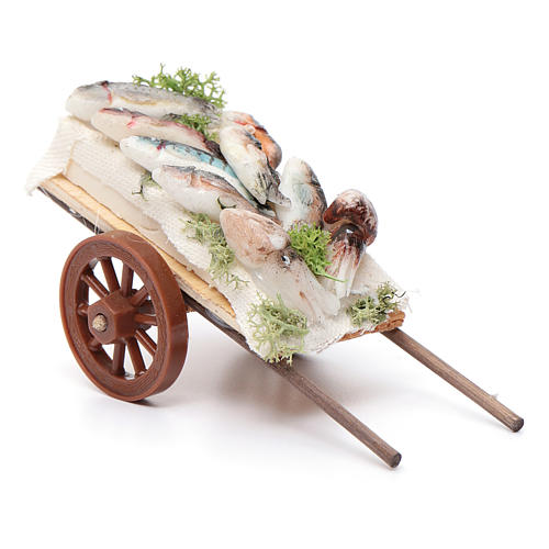 Neapolitan Nativity accessory, fishmonger's cart in wax 5x11x5cm 2