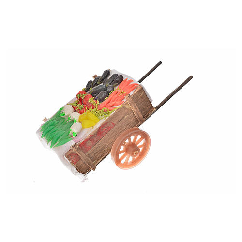 Neapolitan Nativity accessory, vegetable cart in wax 5x11x5cm 2