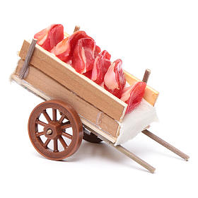 Charrette en miniature avec viande en cire 5x11x5cm