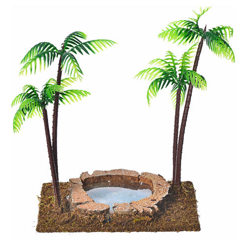 Nativity setting, double palm tree with lake, 15cm 1