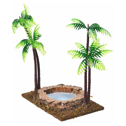 Nativity setting, double palm tree with lake, 15cm 2