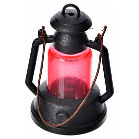 Lampe à pétrole rouge miniature crèche 4 cm