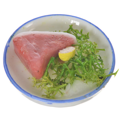 Assiette de viande et salade en cire pour santons 20-24 cm 1