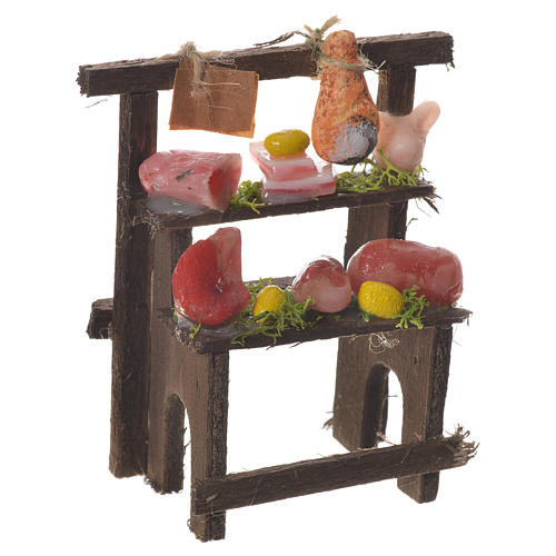 Nativity butcher stall in wax 8.5x7x4cm 1