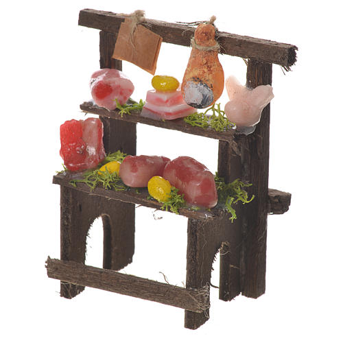 Nativity butcher stall in wax 8.5x7x4cm 2