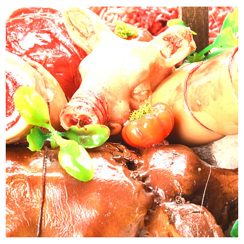 Nativity roast pork seller stall in wax 52x38x20cm 6