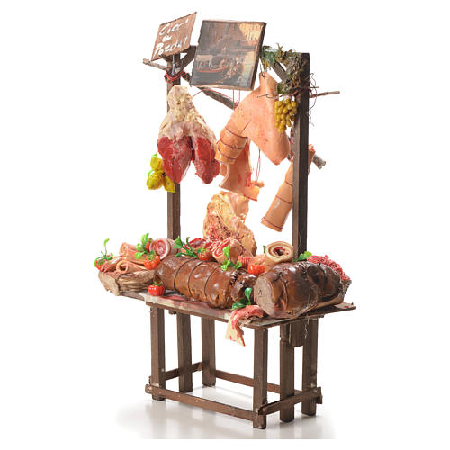 Nativity roast pork seller stall in wax 52x38x20cm 2