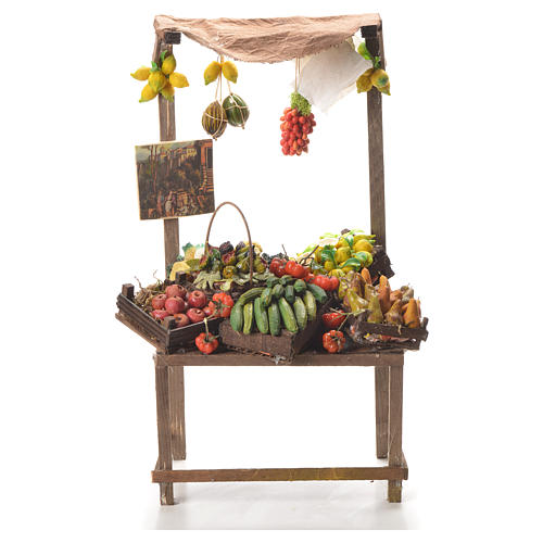 Nativity stall with fruit in wax 41x22x15cm 1