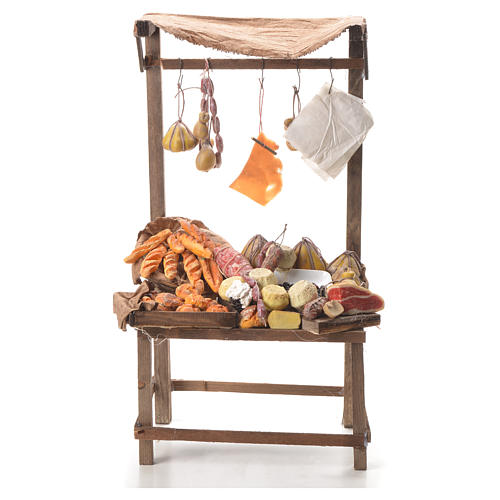 Nativity stall with bread, cheese, meat in wax 40x21x15cm 1