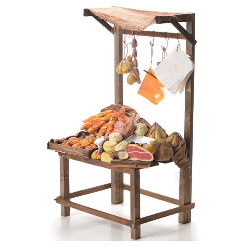 Nativity stall with bread, cheese, meat in wax 40x21x15cm 2