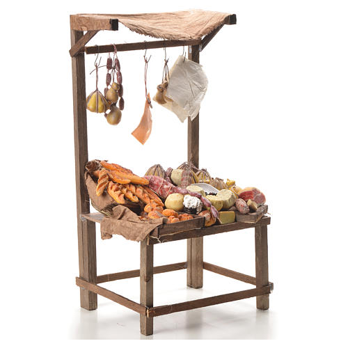 Nativity stall with bread, cheese, meat in wax 40x21x15cm 4