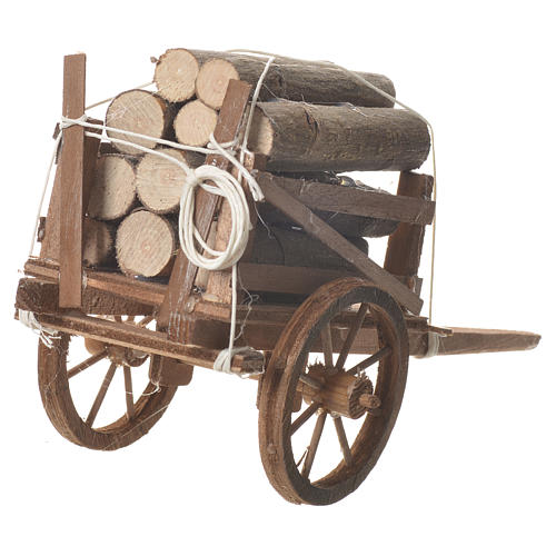 Cart with wood, Neapolitan nativity 18x6cm 3