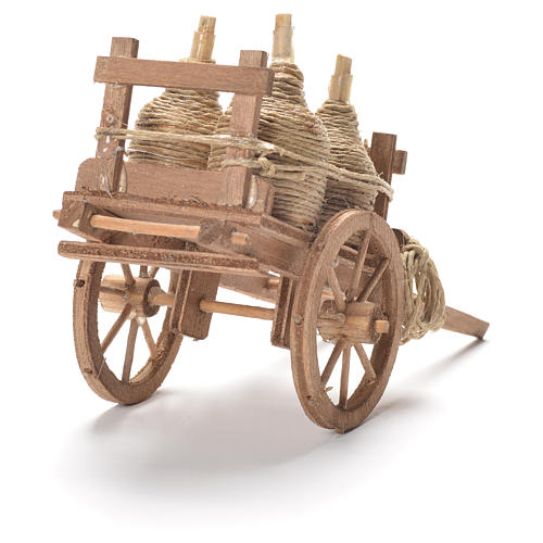 Cart with demijohns, Neapolitan Nativity 10x18x8cm 3