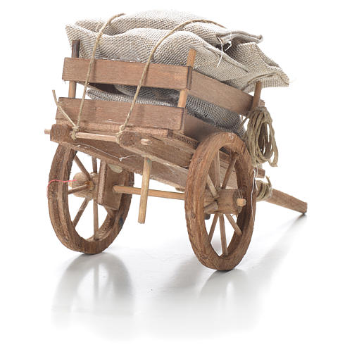 Cart with sacks, Neapolitan Nativity 10x18x8cm 3
