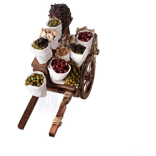 Wóz z workami suszonych owoców szopka z Neapolu 10x18x8 cm 2