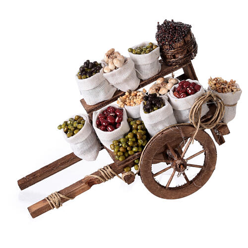 Cart with dried fruit sacks, Neapolitan Nativity 10x18x8cm 1