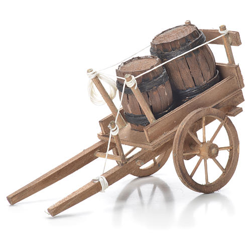 Cart with casks, Neapolitan Nativity 10x18x8cm 1