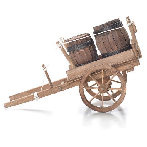 Cart with casks, Neapolitan Nativity 10x18x8cm 2