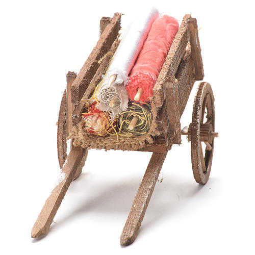 Cart with fabrics, Neapolitan Nativity 12x20x8cm 4