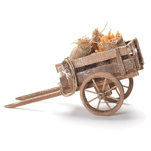 Cart with jute and pasta, Neapolitan Nativity 12x20x8cm 2