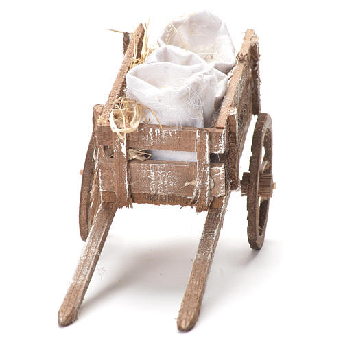 Wózek z workami mąki szopka z Neapolu 12x20x8 cm 4