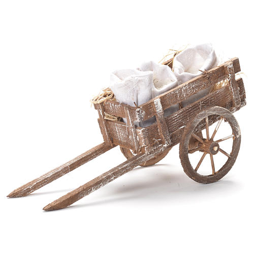 Cart with flour sacks, Neapolitan Nativity 12x20x8cm 1