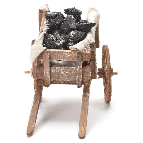 Cart with coal, Neapolitan Nativity 12x20x8cm 4