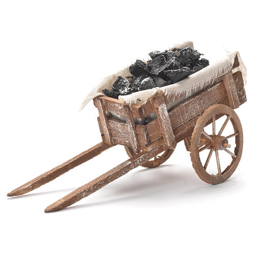 Cart with coal, Neapolitan Nativity 12x20x8cm 1