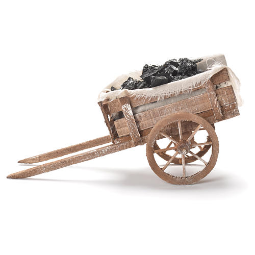 Cart with coal, Neapolitan Nativity 12x20x8cm 2