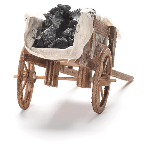 Cart with coal, Neapolitan Nativity 12x20x8cm 3