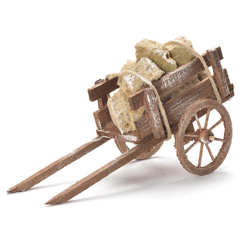 Cart with stones, Neapolitan Nativity 12x20x8cm 1