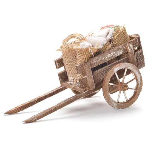 Cart with sacks and fabrics, Neapolitan Nativity 12x20x8cm 1