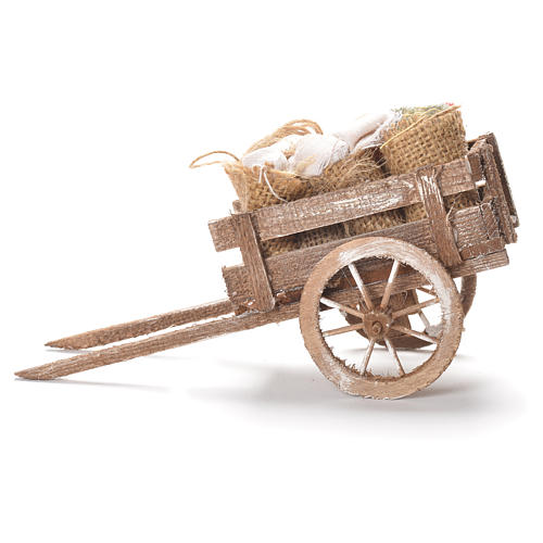 Cart with sacks and fabrics, Neapolitan Nativity 12x20x8cm 2