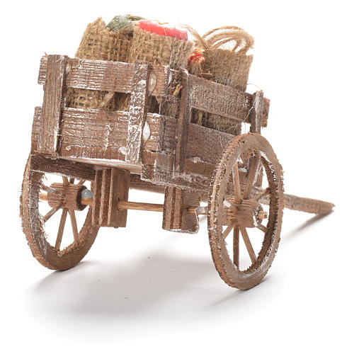 Cart with sacks and fabrics, Neapolitan Nativity 12x20x8cm 3