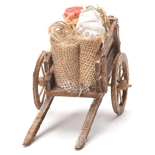 Cart with sacks and fabrics, Neapolitan Nativity 12x20x8cm 4