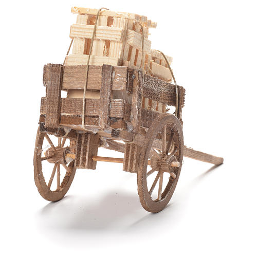 Carreta com caixas de madeira presépio napolitano 12x20x8 cm 3