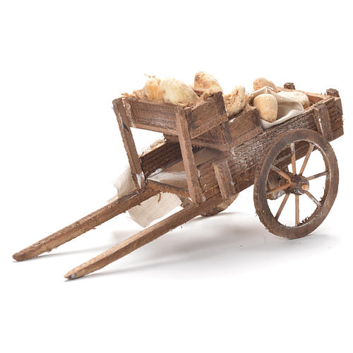 Cart with bread, Neapolitan Nativity 12x20x8cm 1