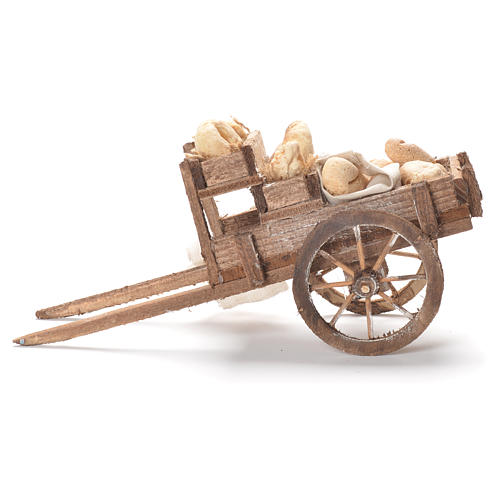 Cart with bread, Neapolitan Nativity 12x20x8cm 2