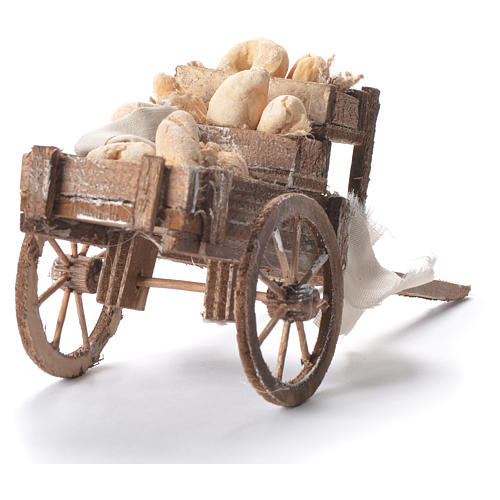 Cart with bread, Neapolitan Nativity 12x20x8cm 7