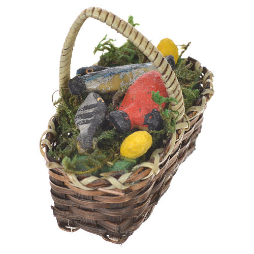 Accessory for nativities of 20-24cm, basket with fish in wax 2