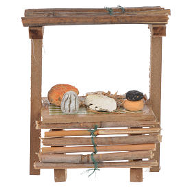 Aliments en miniature: Banc bois fromages cire crèche 9x10x4,5 cm