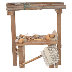 Aliments en miniature: Banc bois oeufs cire crèche 9x10x4,5 cm