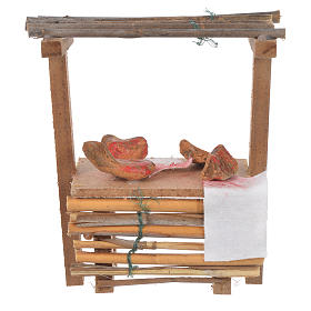 Aliments en miniature: Banc bois charcuterie cire crèche 9x10x4,5 cm