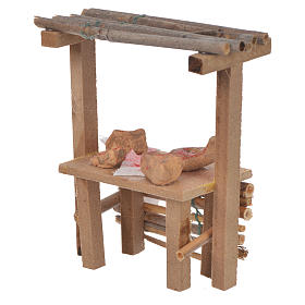 Aliments en miniature: Banc bois charcuterie cire crèche 9x10x4,5 cm