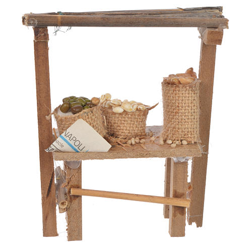 Nativity wooden stall cereal and olives in wax, 9x10x4.5cm 1