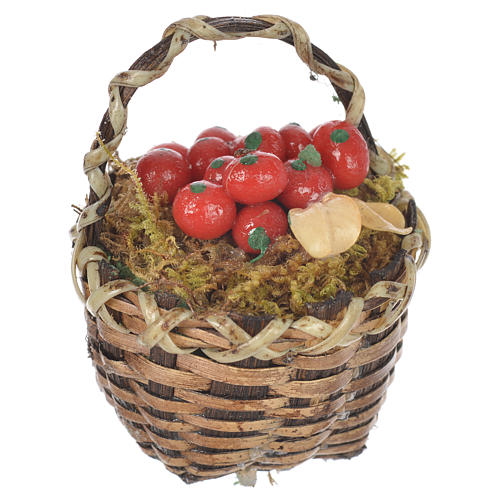 Accessory for nativities of 20-24cm, basket with red fruit in wax 1