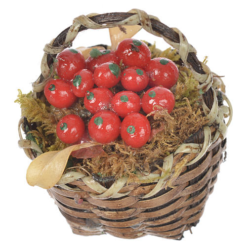 Accessory for nativities of 20-24cm, basket with red fruit in wax 2