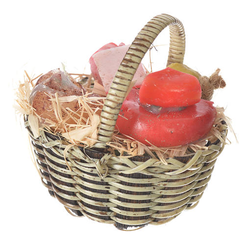 Accessory for nativities of 20-24cm, basket with cheeses and meats in wax 2